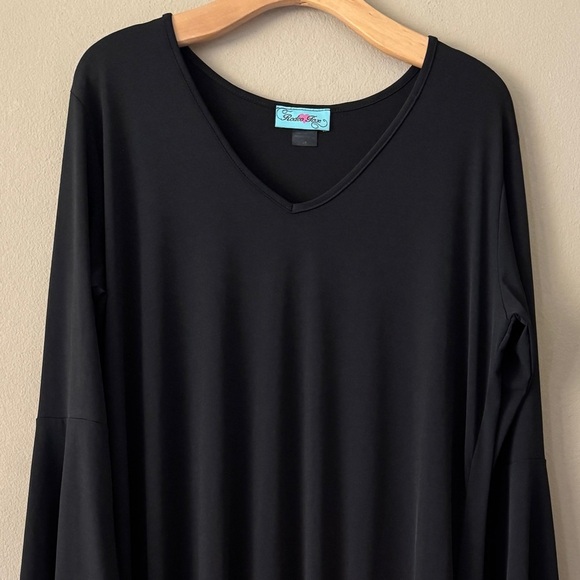 Rodeo Fox Black Bell Sleeve Daisy Print Ruffle High Low Hem Dress 2XL - Picture 6 of 6